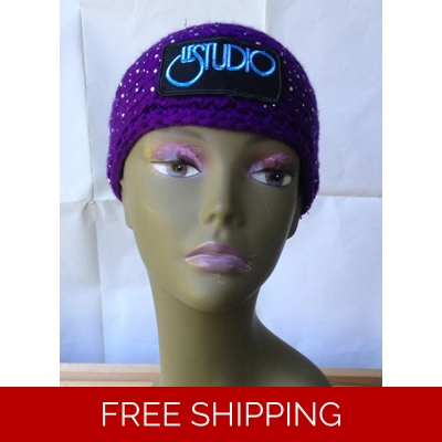 Woman Winter Headband Purle Sparkle W & B Front Logo
